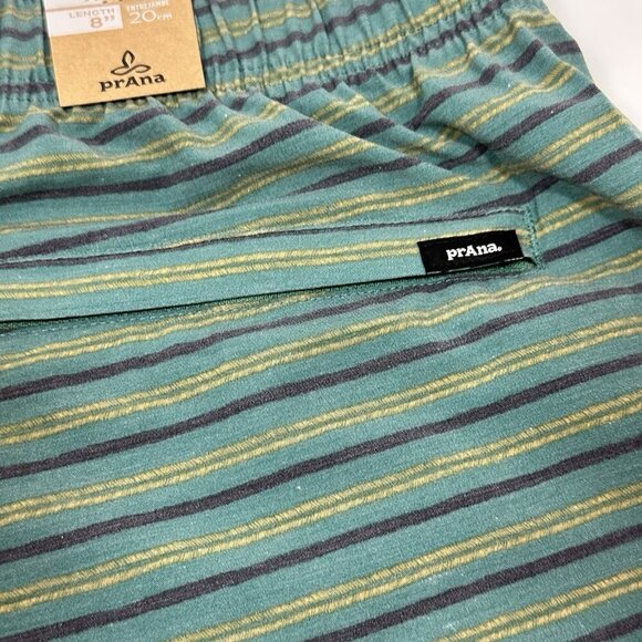 PrAna XL Green Striped Hemp Shorts Drawstring Waist 8" Inseam Mens NWT - Picture 8 of 13